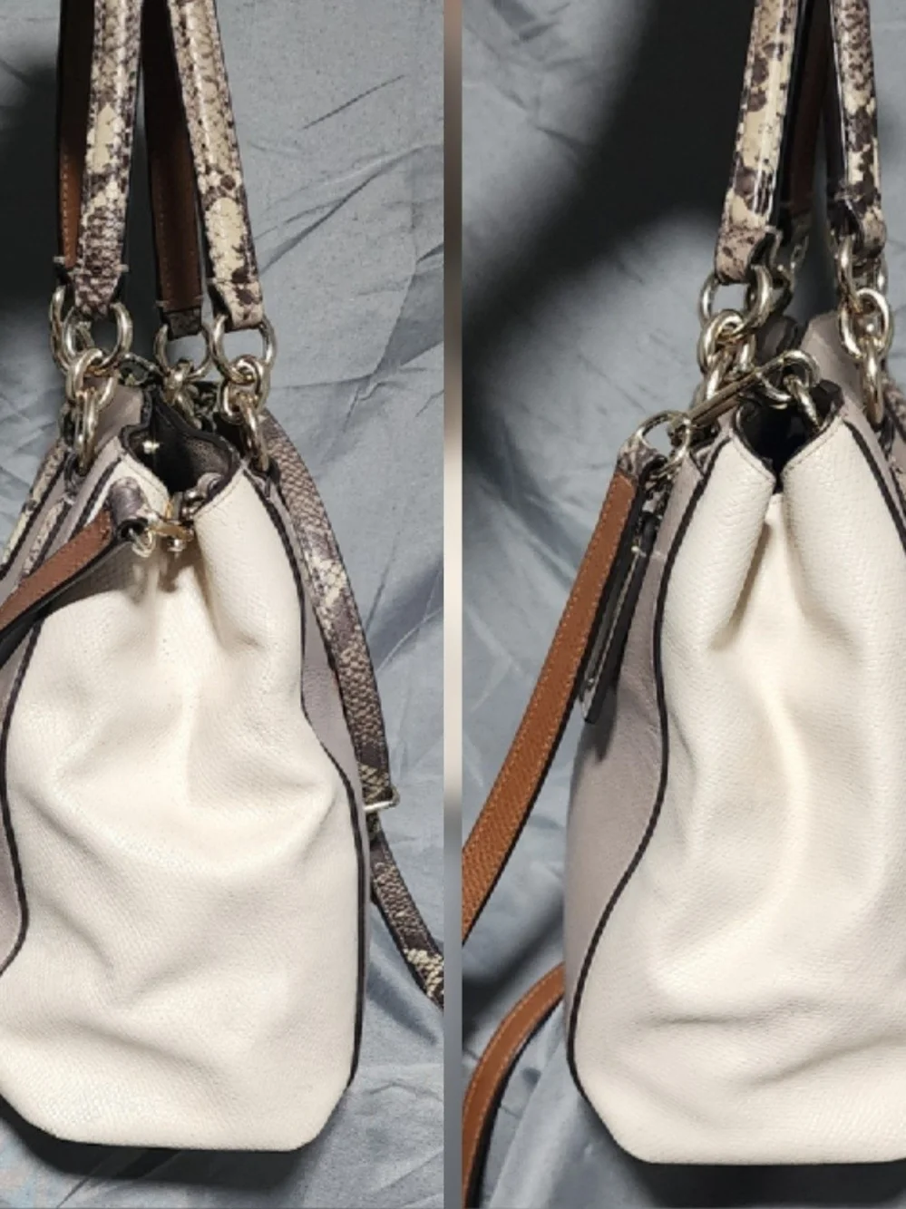 Coach Minetta Snake Print Taupe Leather Shoulderbag Satchel Handbag Purse